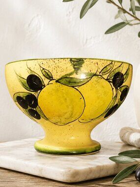 Vintage Vallauris French Pottery Olive Lemon Bowl Mid Century Mediterranean Deco